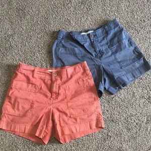 Two pair Sonoma shorts, blue and rusty red